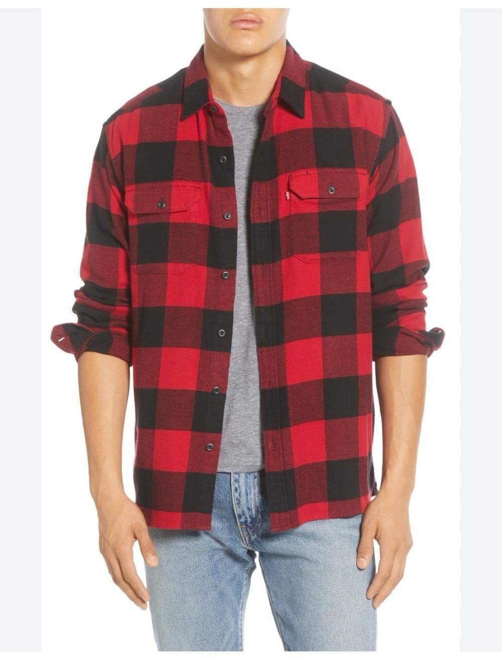 Levi’s Jackson Flannel Red and Black Plaid Button-Up Shirt